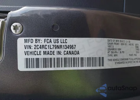 2022 Chrysler Pacifica Hybrid Touring L z USA, uszkodzony, nr VIN 2C4RC1L79NR134967